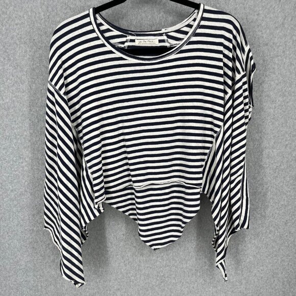 We the Free People Striped Angel Shirt Size M Navy Combo Distressed Oversized - Picture 1 of 12